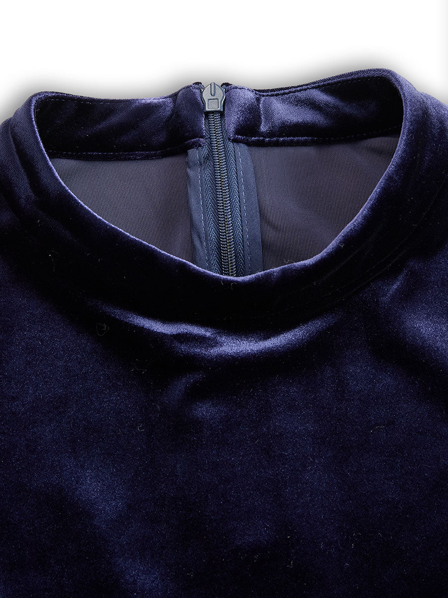 Sibella | Granatowa Midi Sukienka z Długimi Rękawami