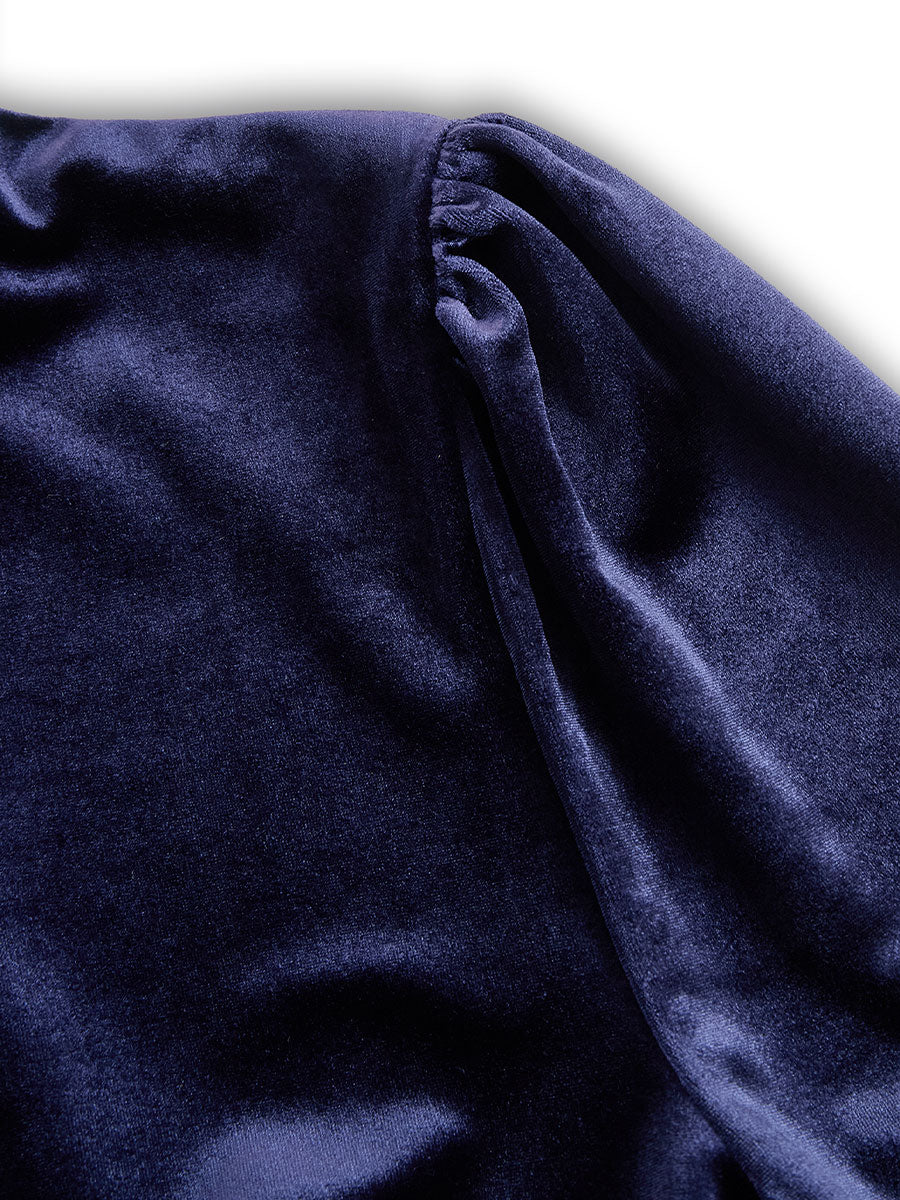 Sibella | Granatowa Midi Sukienka z Długimi Rękawami