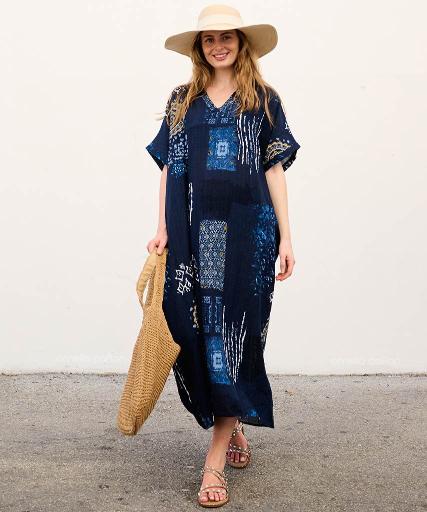 Narelka - Sukienka typu kaftan z kieszeniami do noszenia na co dzień