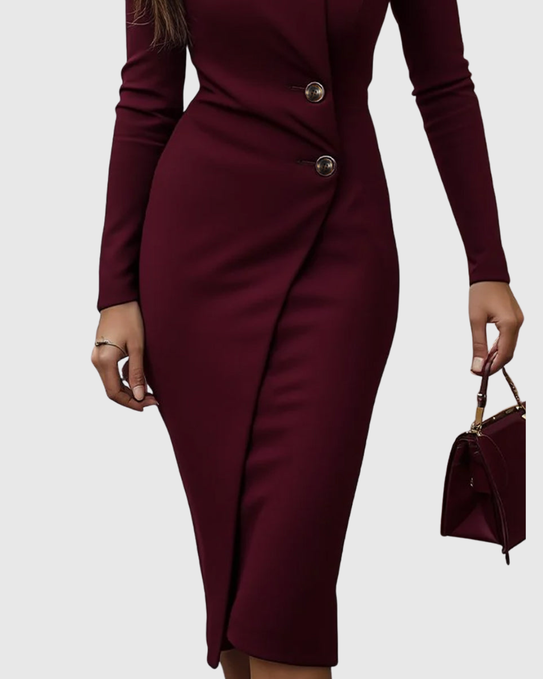 Luned | Burgundowe Midi-Kleid w Stylu Kopertowym